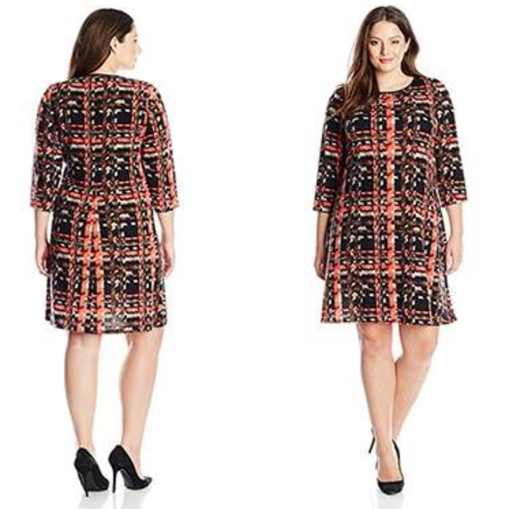 NWT 18W Tiana B Black, grey , coral shift dress - Picture 2 of 8